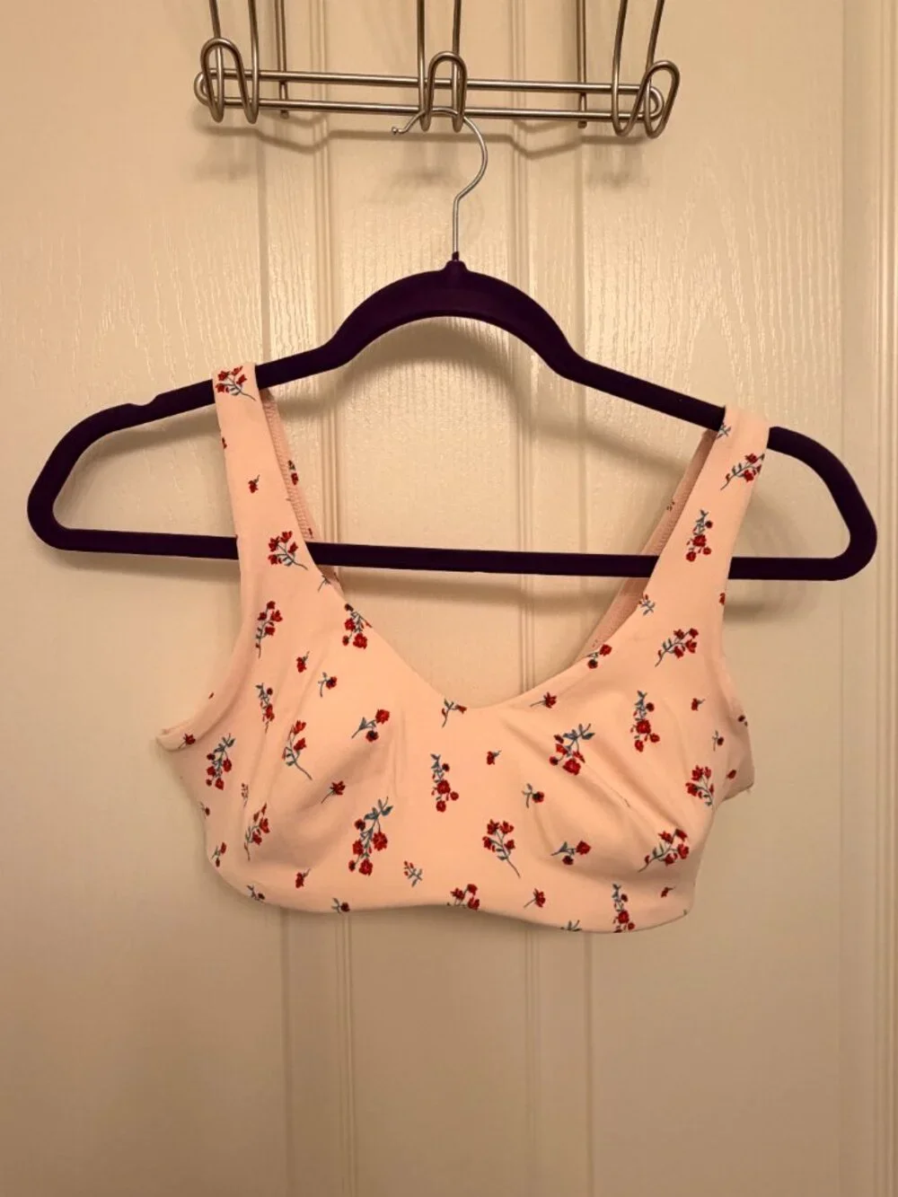 All In Motion Sports Bras Lot of 2 S Blue Stripe & Pink Floral Nylon/Spandex